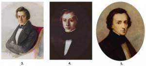 3. Chopin in 1835/36 Watercolor by Maria Wodzinska (the composer&#39;s fiancée in those years) 4. Portrait by Theofil Kwiatkowski (c. 1843) 5. Portrait by Ary Schaeffer (1847) 