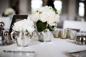 White silver wedding table setting