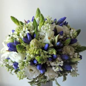 white and blue flowers in a vase