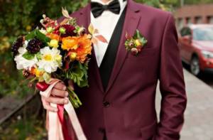 burgundy groom suit