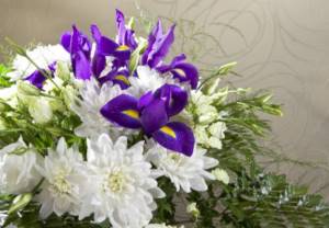 Bouquet of chrysanthemums and irises