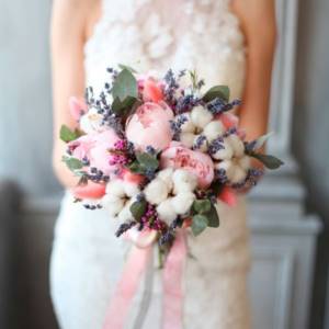 wedding bouquet with cotton