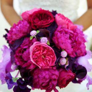 Bridal bouquet of dark and pink flowers