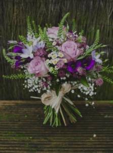 bridal bouquet with purple flowers