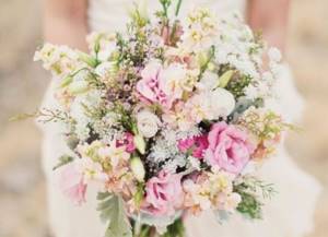 Bridal bouquet with gypsophila and greenery