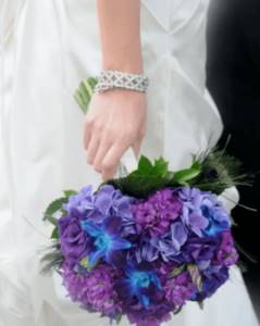 Bridal bouquet with blue hydrangea