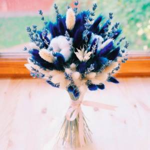 bouquet with cotton and blue flowers for wedding