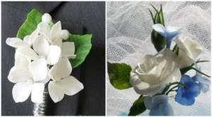 Boutonniere with hydrangea and white rose