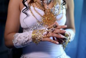 Part of a bride&#39;s outfit at a gypsy wedding
