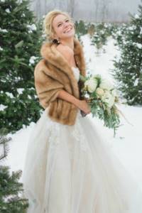Colored fur coat for the bride