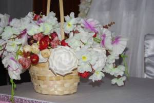 Handmade flowers in a basket