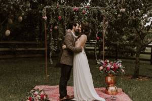 wedding decor with flower garlands, wedding arch decor with flower garlands