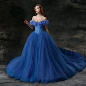 Girl of winter color type in a blue wedding dress