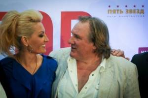 Evgenia Akhremenko and Gerard Depardieu at the premiere of the film “Victor”
