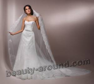 European bride in a wedding dress with veil photo