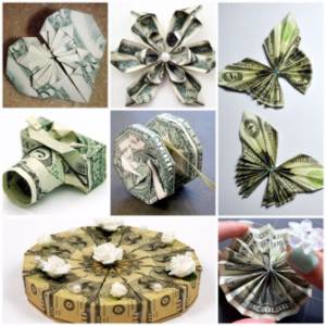 origami figures made from money