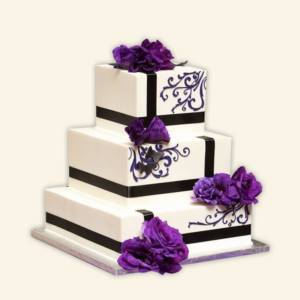 purple ribbons for wedding cake