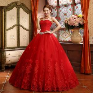 Photo of a bride in a red wedding dress