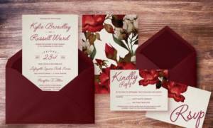 Photos of wedding invitations in Marsala style
