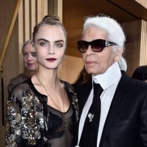 Fashion model and actress Cara Delevingne and fashion designer Karl Lagerfeld