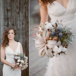 photo shoot with a cotton bouquet at a wedding
