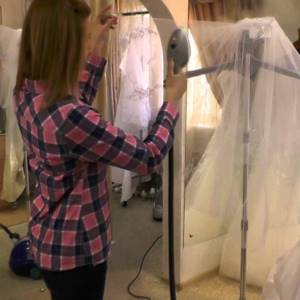 Ironing a wedding dress