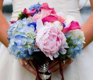 Blue bouquet with peonies