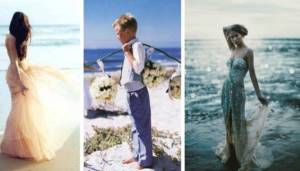 Interesting long dresses in a nautical style and a dressed-up boy guest