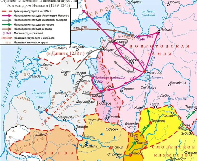 Map of the battles of Alexander Nevsky