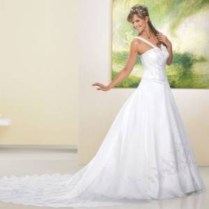Classic white wedding dress with a train