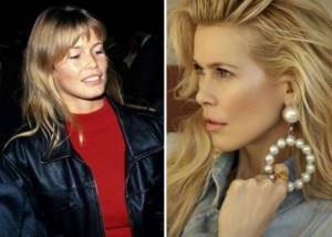 Beautiful German top model and actress Claudia Schiffer in her youth 25-30 years ago and now photo