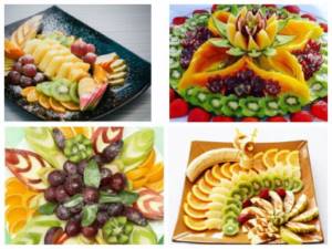 Beautiful decoration of a fruit plate for a holiday table at home