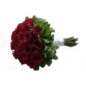 red wedding bouquet of roses