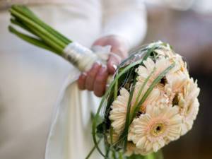 Cream gerberas in a wedding bouquet