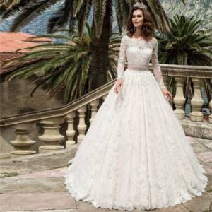 Lace closed wedding dress with sleeves