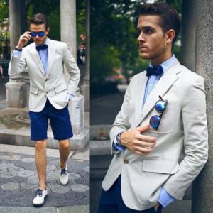 summer look with shorts for a wedding