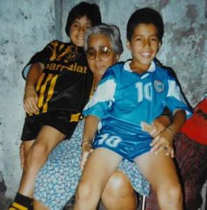 Luis Suarez and friend with his grandmother. Credits: Sun. 