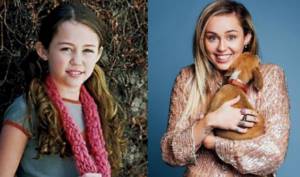 Miley Cyrus in childhood and now