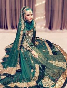 Malaysian bride in Muslim dress and hijab photo