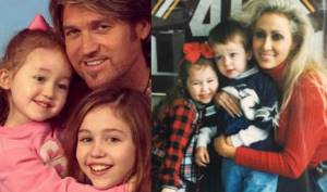Little Miley Cyrus with her parents, sister and brother