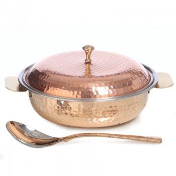 Copper bowl-saucepan with lid and spoon