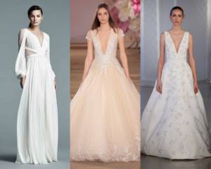 Модные свадебные платья тенденции 2021: глубокий V-образный вырез