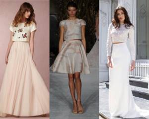 Fashionable wedding dress trends 2021: crop tops with skirts