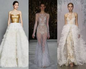 Fashionable wedding dress trends 2021: feather trim