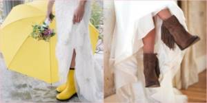 Cowboy or rubber boots are suitable for a themed wedding.