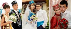 National clothing of newlyweds at a Tatar wedding
