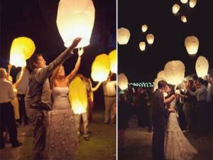 Sky lanterns at a wedding