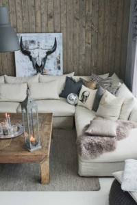 unusual living room interior in rustic style