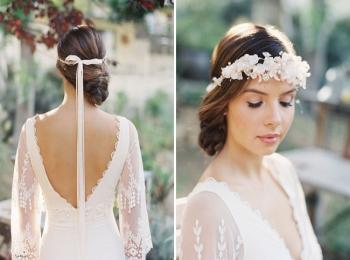 Tender bride with a ribbon wreath - photo front and back