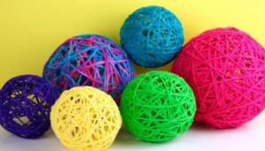 Thread balls painted in different bright colors